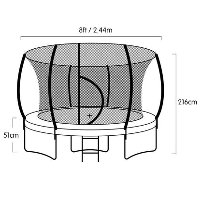 Kahuna 8ft Outdoor Trampoline Kids Children With Safety Enclosure Mat Pad Net Ladder Basketball Hoop Set - Rainbow - Mekamart Australia