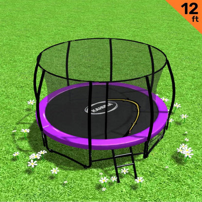 Kahuna 12ft Trampoline Free Ladder Spring Mat Net Safety Pad Cover Round Enclosure - Purple - Mekamart Australia