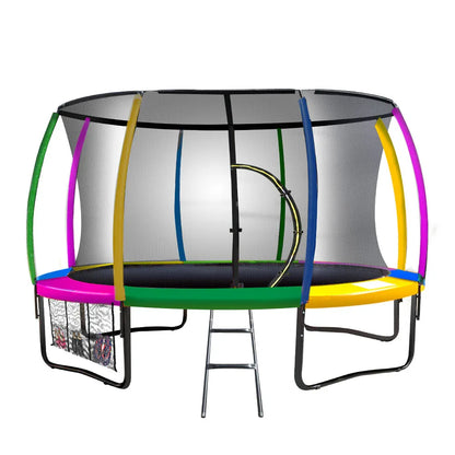 Kahuna 12ft Trampoline Free Ladder Spring Mat Net Safety Pad Cover Round Enclosure - Rainbow - Mekamart Australia