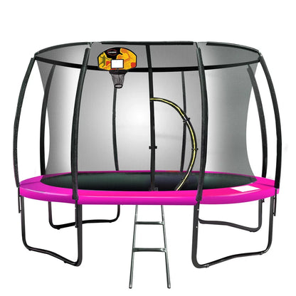 Kahuna 14ft Outdoor Trampoline Kids Children With Safety Enclosure Pad Mat Ladder Basketball Hoop Set - Pink - Mekamart Australia