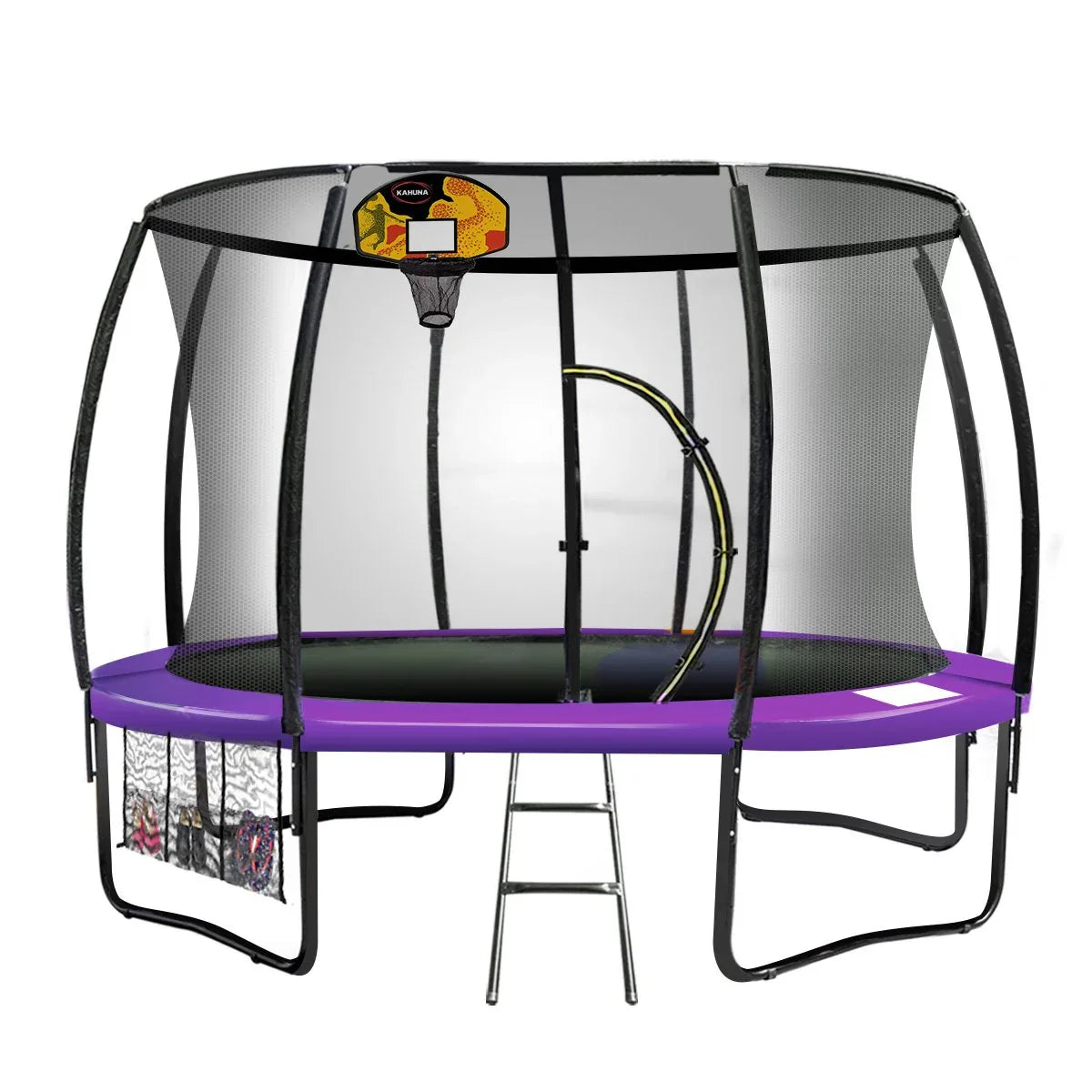 Kahuna 14ft Outdoor Trampoline Kids Children With Safety Enclosure Pad Mat Ladder Basketball Hoop Set - Purple - Mekamart Australia