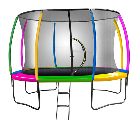 Kahuna 14ft Trampoline Free Ladder Spring Mat Net Safety Pad Cover Round Enclosure - Rainbow - Mekamart Australia