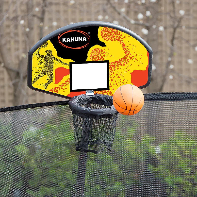 Kahuna 14ft Outdoor Trampoline Kids Children With Safety Enclosure Pad Mat Ladder Basketball Hoop Set - Rainbow - Mekamart Australia