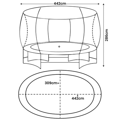 Kahuna 10 ft x 15 ft Oval Outdoor Trampoline with Reversible Rainbow & Orange Safety Pad Safety Net and Ladder - Mekamart Australia