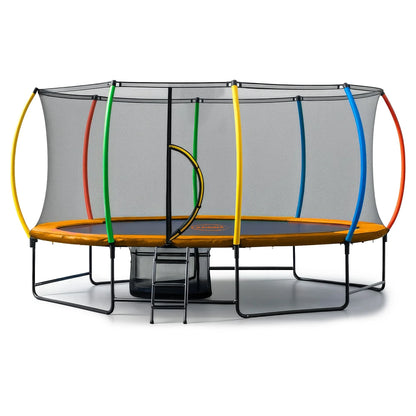 Kahuna 10 ft x 15 ft Oval Outdoor Trampoline with Reversible Rainbow & Orange Safety Pad Safety Net and Ladder - Mekamart Australia