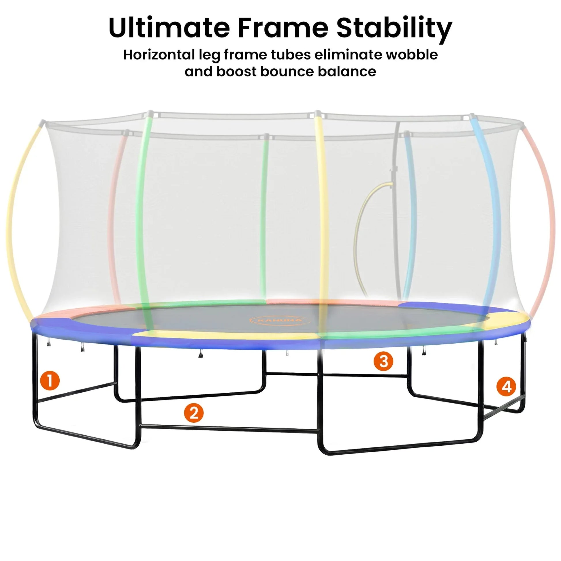 Kahuna 10 ft x 15 ft Oval Outdoor Trampoline with Reversible Rainbow & Orange Safety Pad Safety Net and Ladder - Mekamart Australia