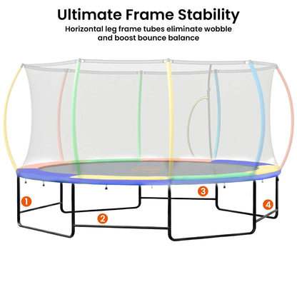 Kahuna 10 ft x 15 ft Oval Outdoor Trampoline w/ Basketball Set Reversible Rainbow & Orange Safety Pad Safety Net Ladder - Mekamart Australia