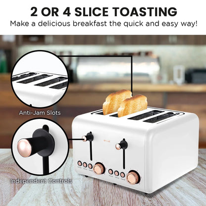 Pronti 4 Slice Toaster Rose Trim Collection - White - Mekamart Australia