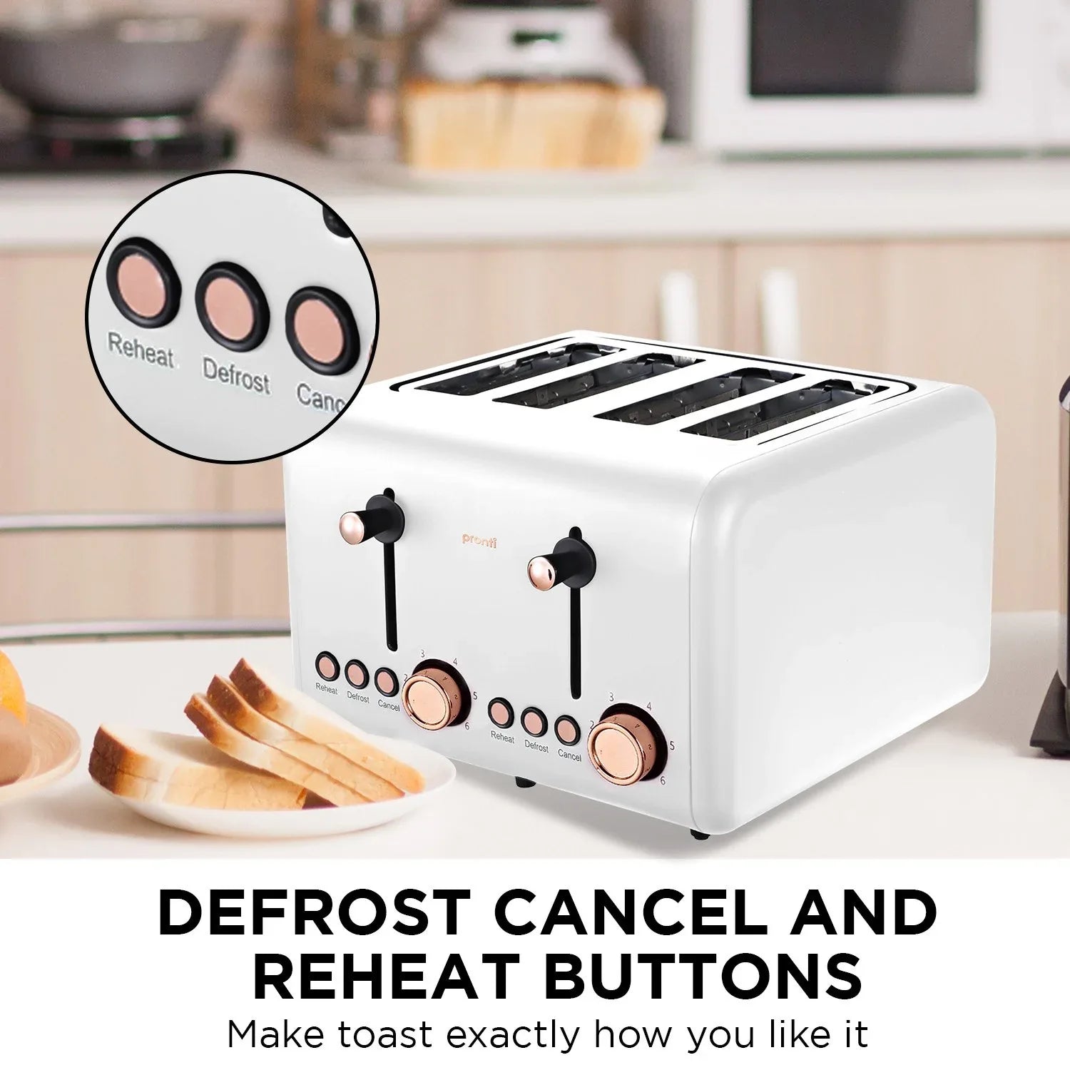 Pronti 4 Slice Toaster Rose Trim Collection - White - Mekamart Australia