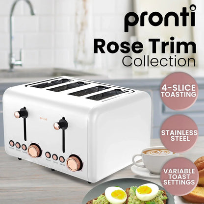 Pronti 4 Slice Toaster Rose Trim Collection - White - Mekamart Australia