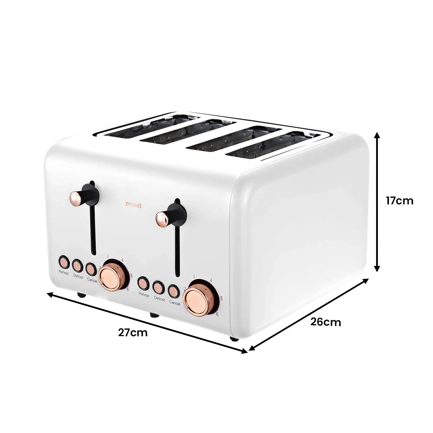 Pronti 4 Slice Toaster Rose Trim Collection - White - Mekamart Australia