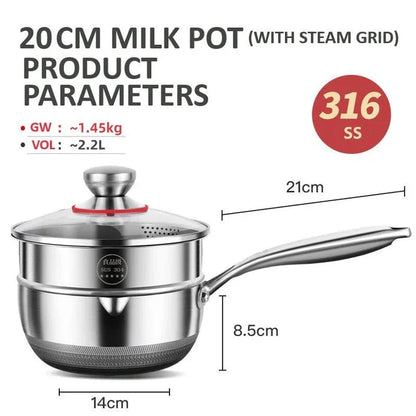20cm 316L Stainless Steel Saucepan Compound Steel Honeycomb Nonstick Sauce Pan with Glass Lid 2.2L Pot Stay-Cool Handle Multipurpose Milk Saucepan, Induction Capable and Gas Stove - Mekamart Australia