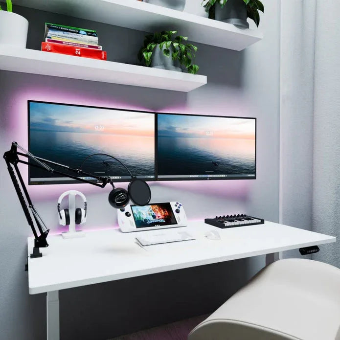 AMZ Electric Height Adjustable Standing Desk 120x60cm Sit Stand Desk Top for Home Office (White Frame + White Desktop) - Mekamart Australia