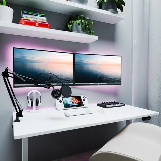AMZ Electric Height Adjustable Standing Desk 120x60cm Sit Stand Desk Top for Home Office (White Frame + White Desktop) - Mekamart Australia