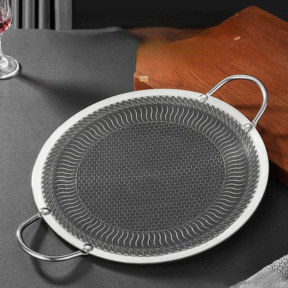 Honeycomb Non-Stick Grill Skewer Plate, 316 Stainless Steel, Portable Barbecue Grill with Handle, Universal Induction Cooktop Compatible, Round Shape, Outdoor Camping BBQ Accessory - Mekamart Australia