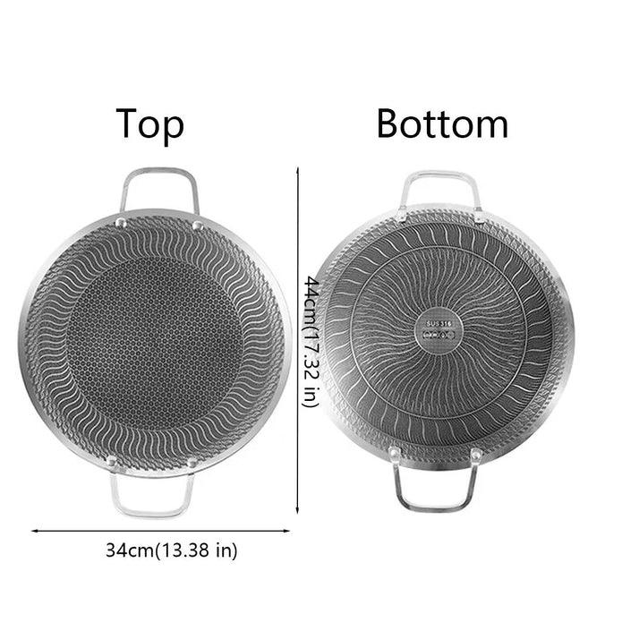 Honeycomb Non-Stick Grill Skewer Plate, 316 Stainless Steel, Portable Barbecue Grill with Handle, Universal Induction Cooktop Compatible, Round Shape, Outdoor Camping BBQ Accessory - Mekamart Australia