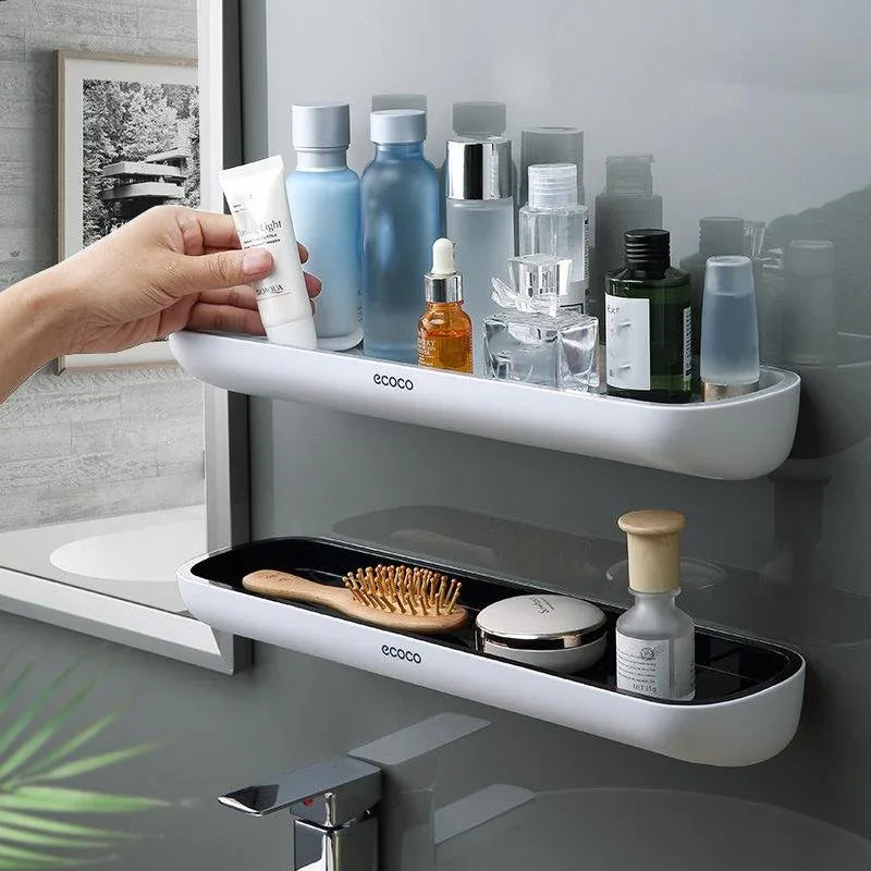 Bathroom Shelves Organizer Wall Mount Home Towel shelf Shampoo Rack With Towel Bar Storage Rack Bathroom Accessories Black - Mekamart Australia