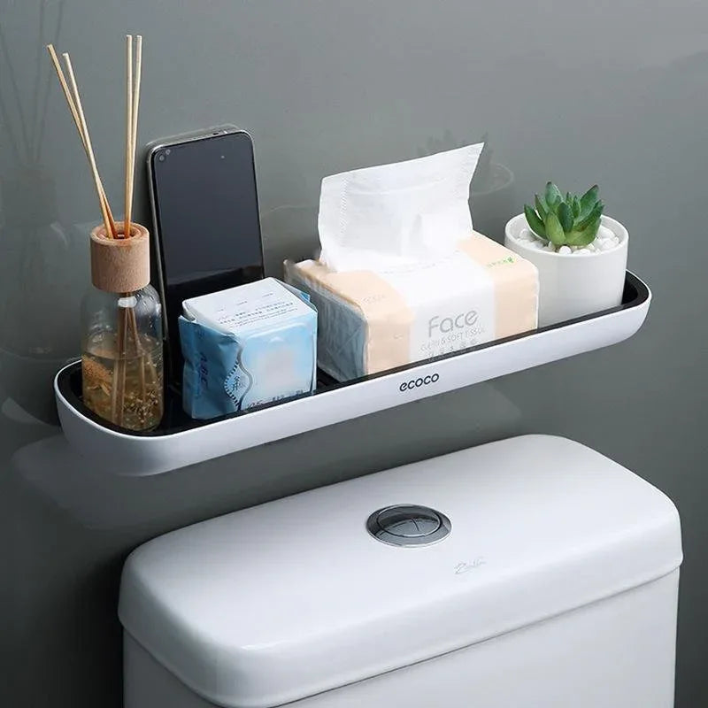 Bathroom Shelves Organizer Wall Mount Home Towel shelf Shampoo Rack With Towel Bar Storage Rack Bathroom Accessories Black - Mekamart Australia