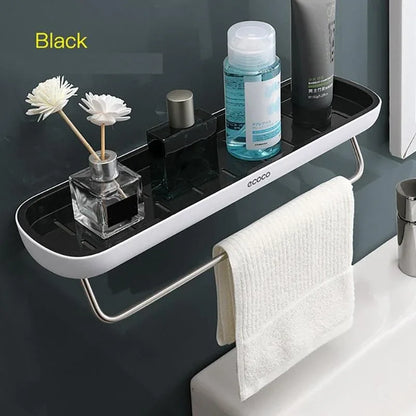 Bathroom Shelves Organizer Wall Mount Home Towel shelf Shampoo Rack With Towel Bar Storage Rack Bathroom Accessories Black - Mekamart Australia