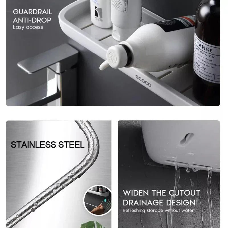 Bathroom Shelves Organizer Wall Mount Home Towel shelf Shampoo Rack With Towel Bar Storage Rack Bathroom Accessories Black - Mekamart Australia