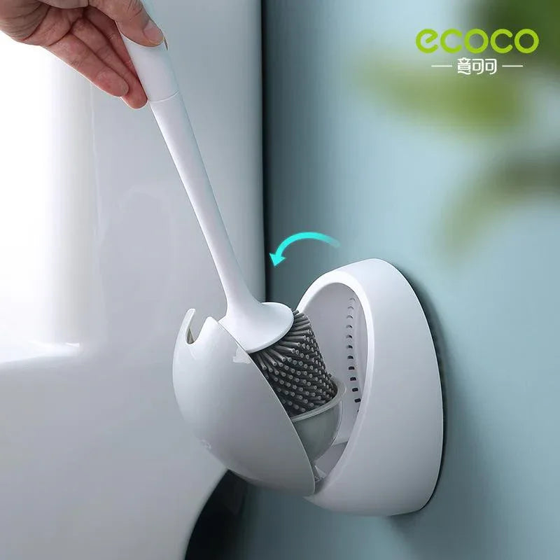 Ecoco Silicone Water Drop Toilet Brush Holder Set Wall-Mounted Cleaning Brush Tool Grey - Mekamart Australia