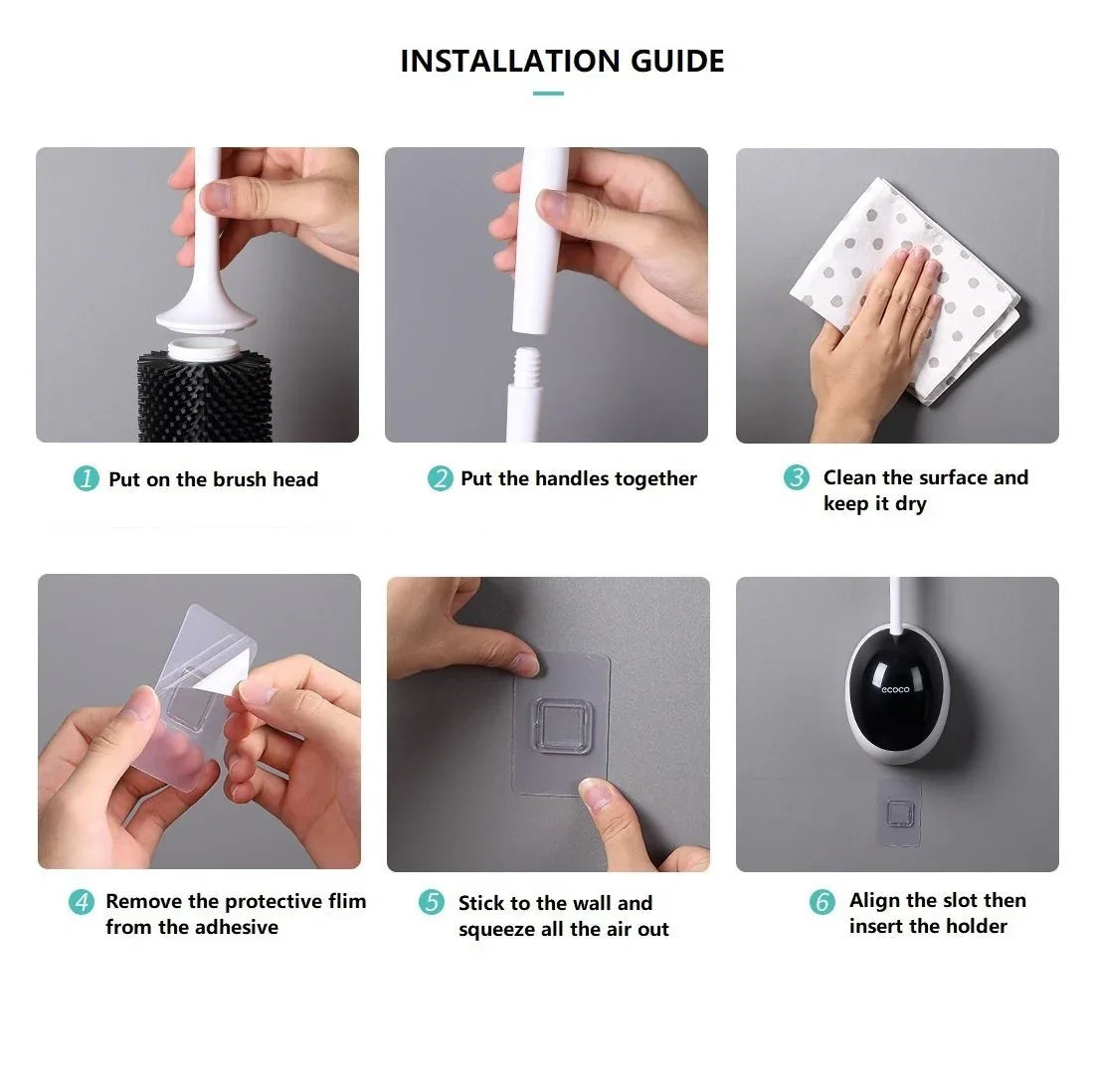 Ecoco Silicone Water Drop Toilet Brush Holder Set Wall-Mounted Cleaning Brush Tool Grey - Mekamart Australia