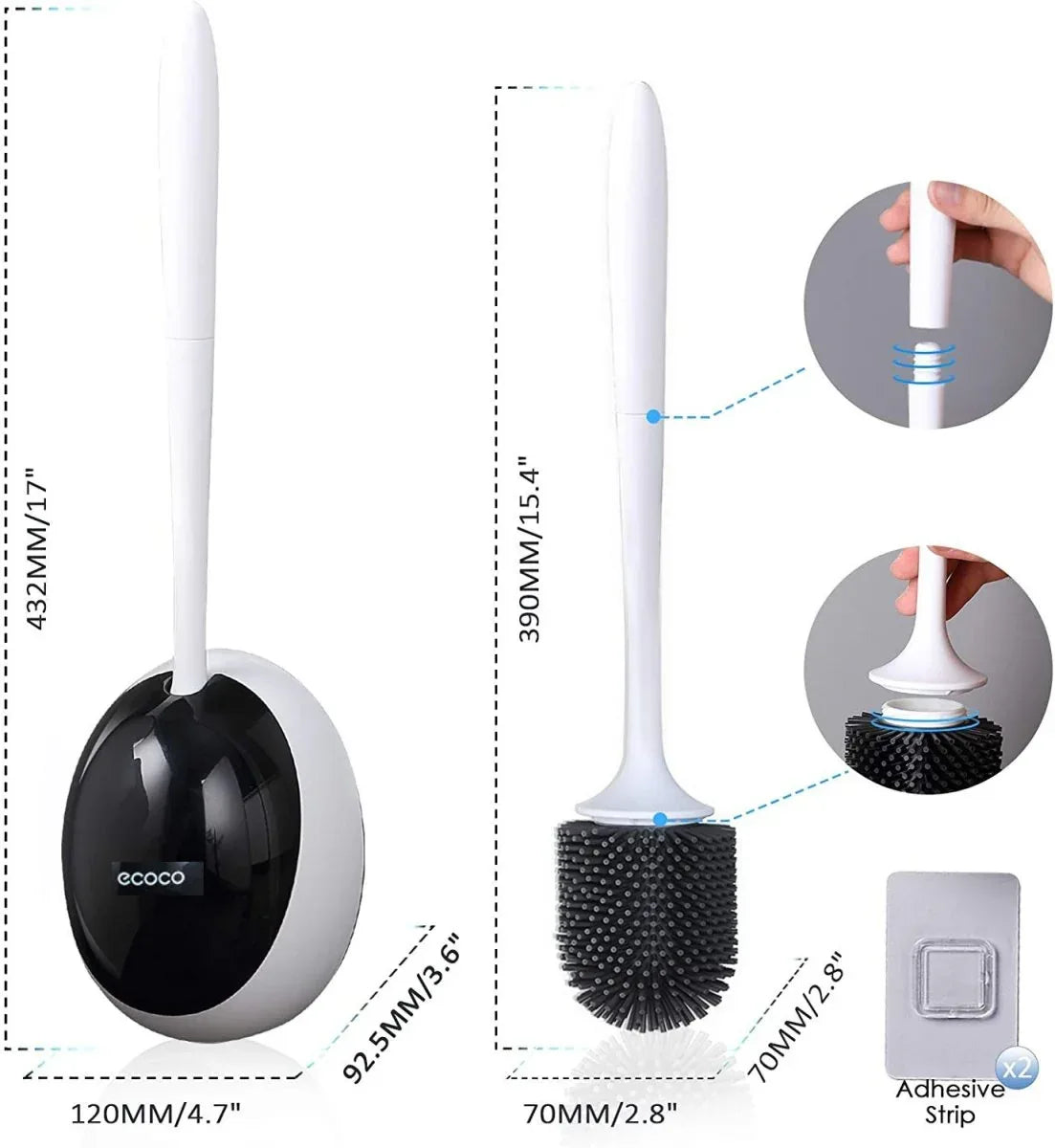 Ecoco Silicone Water Drop Toilet Brush Holder Set Wall-Mounted Cleaning Brush Tool Grey - Mekamart Australia