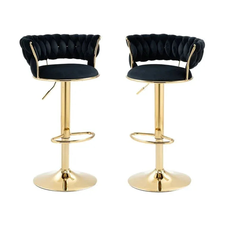 SERENITà Black Velvet Seat Kitchen Breakfast Bar Stools Counter Height Barstools with Back Cushioned Chairs for Home Bar x2 - Mekamart Australia