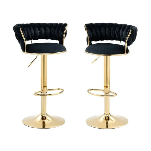 SERENITà Black Velvet Seat Kitchen Breakfast Bar Stools Counter Height Barstools with Back Cushioned Chairs for Home Bar x2 - Mekamart Australia