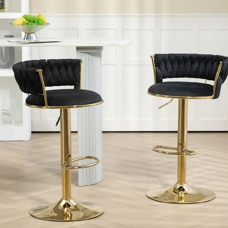 SERENITà Black Velvet Seat Kitchen Breakfast Bar Stools Counter Height Barstools with Back Cushioned Chairs for Home Bar x2 - Mekamart Australia