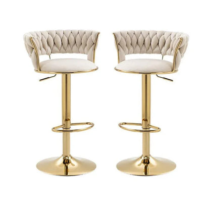 SERENITà Ivory Velvet Seat Kitchen Breakfast Bar Stools Counter Height Barstools with Back Cushioned Chairs for Home Bar x2 - Mekamart Australia
