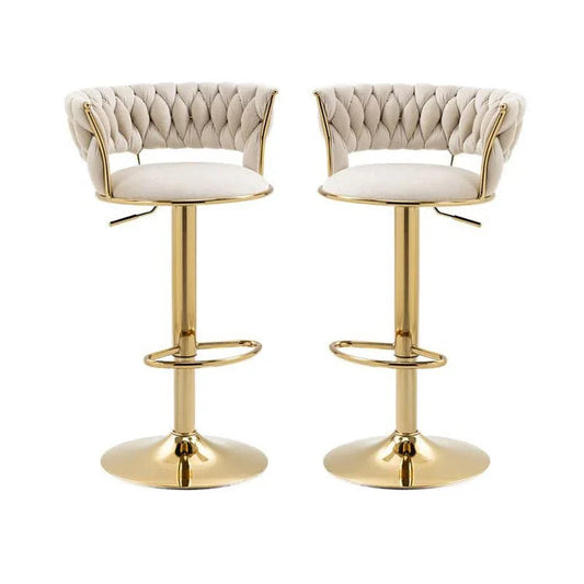 SERENITà Ivory Velvet Seat Kitchen Breakfast Bar Stools Counter Height Barstools with Back Cushioned Chairs for Home Bar x2 - Mekamart Australia