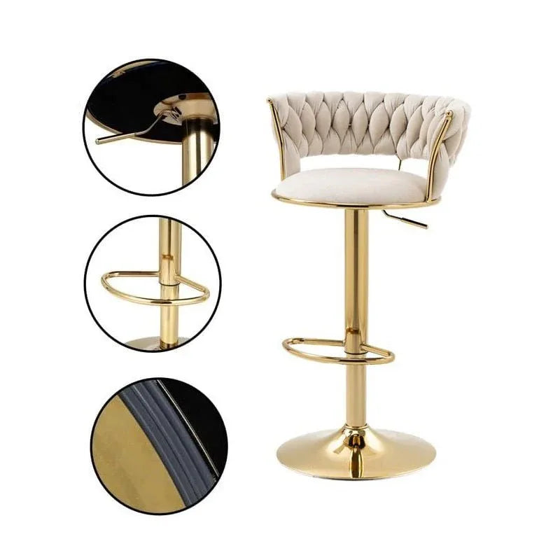 SERENITà Ivory Velvet Seat Kitchen Breakfast Bar Stools Counter Height Barstools with Back Cushioned Chairs for Home Bar x2 - Mekamart Australia