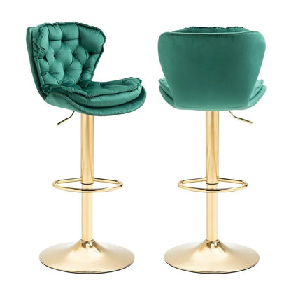 SERENITà Swivel Bar Stools Set of 2 Counter Height Barstools with Back Velvet Upholstered Adjustable Stool Chair Min Century Modern Bar Stool for Kitchen Island (Emerald Green) - Mekamart Australia