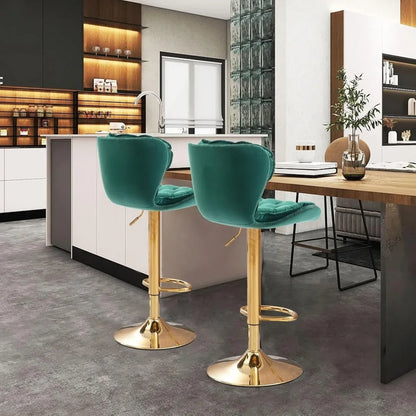 SERENITà Swivel Bar Stools Set of 2 Counter Height Barstools with Back Velvet Upholstered Adjustable Stool Chair Min Century Modern Bar Stool for Kitchen Island (Emerald Green) - Mekamart Australia