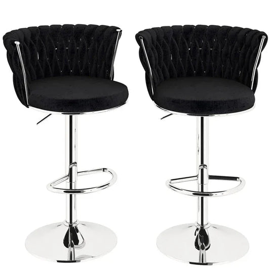 SERENITà Modern Silver Swivel Upholstered Velvet Adjustable Height Counter Stool with Metal Frame Black (Set of 2) - Mekamart Australia