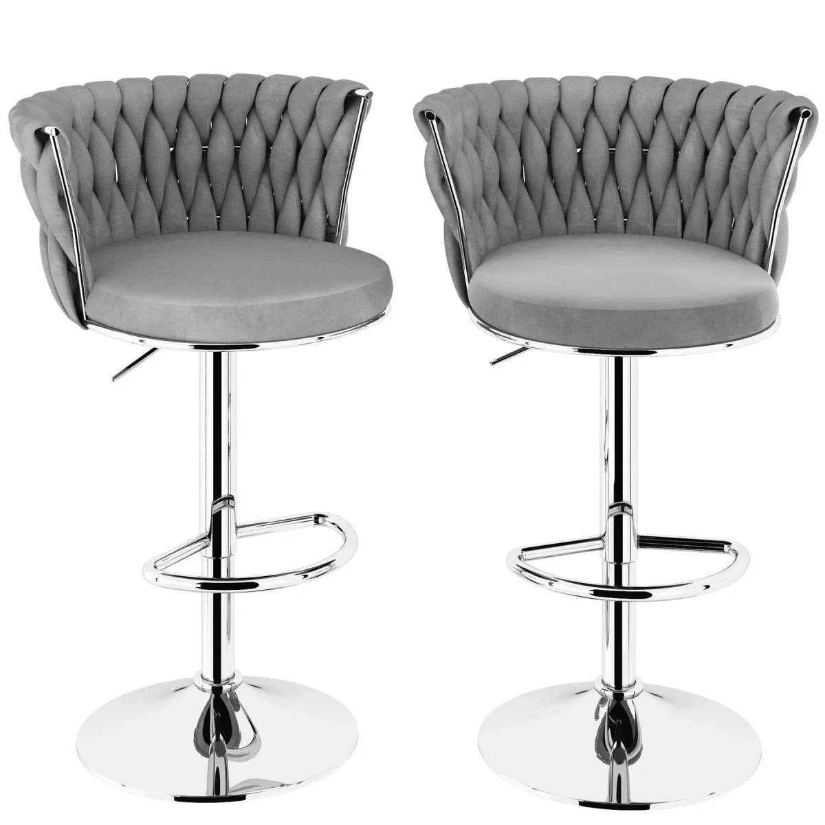 SERENITà Modern Silver Swivel Upholstered Velvet Adjustable Height Counter Stool with Metal Frame Grey (Set of 2) - Mekamart Australia