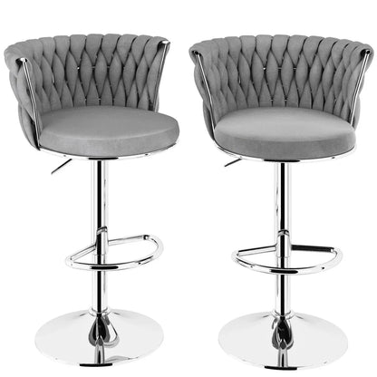 SERENITà Modern Silver Swivel Upholstered Velvet Adjustable Height Counter Stool with Metal Frame Grey (Set of 2) - Mekamart Australia