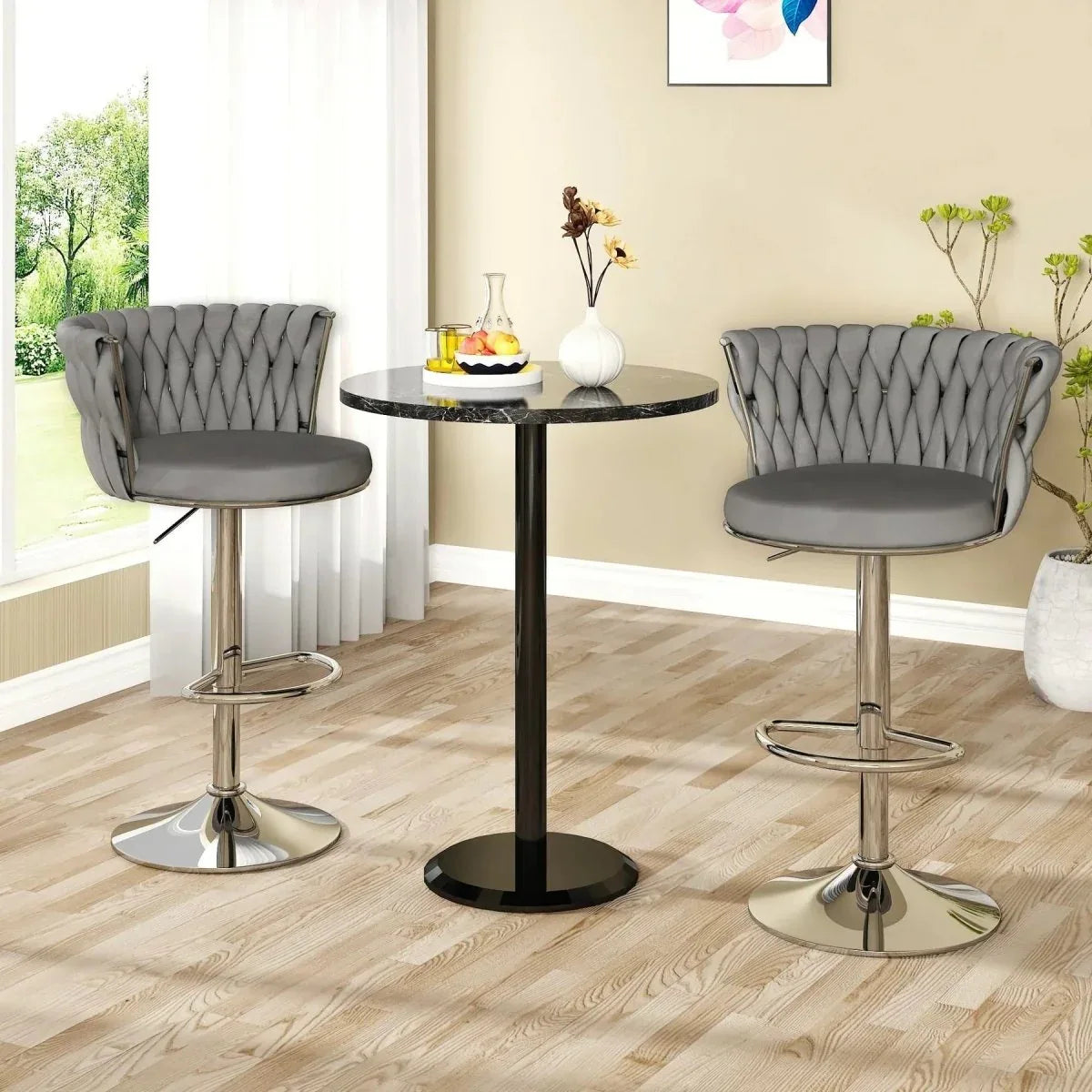 SERENITà Modern Silver Swivel Upholstered Velvet Adjustable Height Counter Stool with Metal Frame Grey (Set of 2) - Mekamart Australia