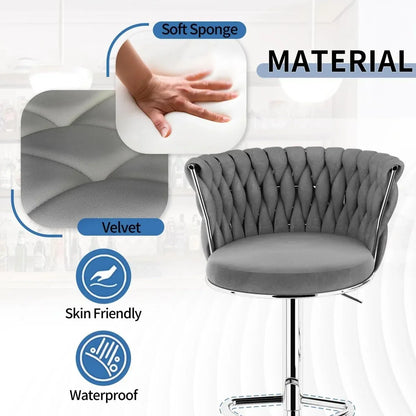 SERENITà Modern Silver Swivel Upholstered Velvet Adjustable Height Counter Stool with Metal Frame Grey (Set of 2) - Mekamart Australia