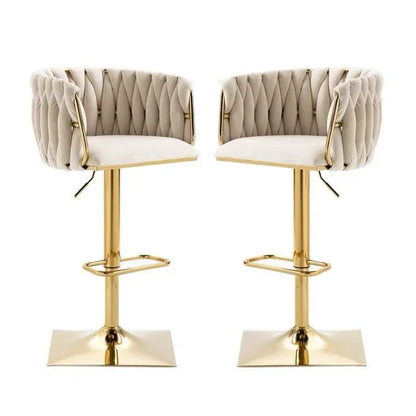 SERENITà Modern Velvet Breakfast Bar Stools Swivel Barstools Adjustable Counter Stools with Backrest Set of 2 iVORY - Mekamart Australia