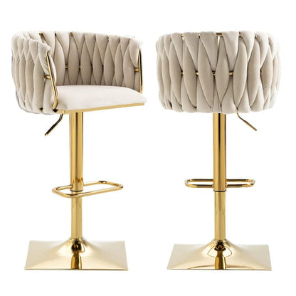SERENITà Modern Velvet Breakfast Bar Stools Swivel Barstools Adjustable Counter Stools with Backrest Set of 2 iVORY - Mekamart Australia