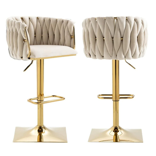 SERENITà Modern Velvet Breakfast Bar Stools Swivel Barstools Adjustable Counter Stools with Backrest Set of 2 iVORY - Mekamart Australia