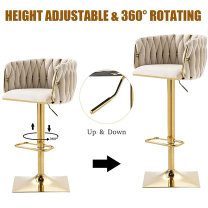 SERENITà Modern Velvet Breakfast Bar Stools Swivel Barstools Adjustable Counter Stools with Backrest Set of 2 iVORY - Mekamart Australia