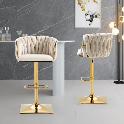 SERENITà Modern Velvet Breakfast Bar Stools Swivel Barstools Adjustable Counter Stools with Backrest Set of 2 iVORY - Mekamart Australia