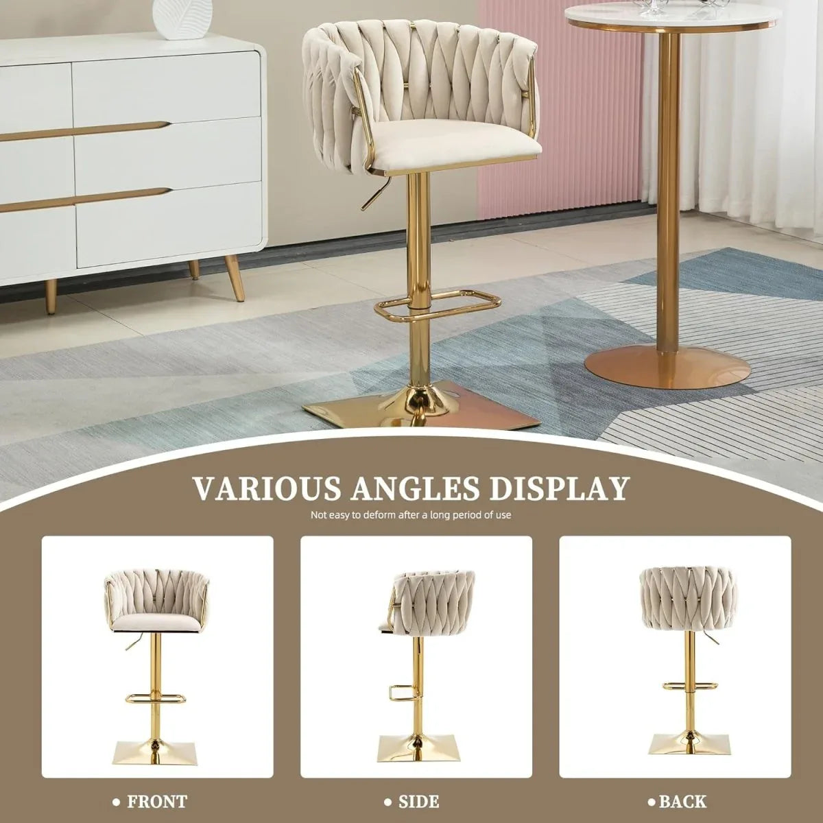 SERENITà Modern Velvet Breakfast Bar Stools Swivel Barstools Adjustable Counter Stools with Backrest Set of 2 iVORY - Mekamart Australia