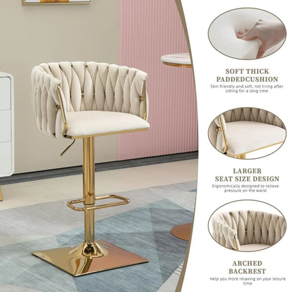 SERENITà Modern Velvet Breakfast Bar Stools Swivel Barstools Adjustable Counter Stools with Backrest Set of 2 iVORY - Mekamart Australia