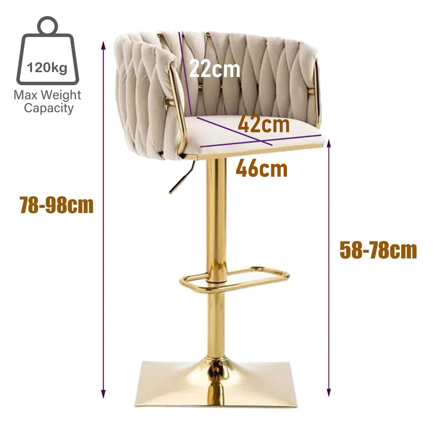 SERENITà Modern Velvet Breakfast Bar Stools Swivel Barstools Adjustable Counter Stools with Backrest Set of 2 iVORY - Mekamart Australia