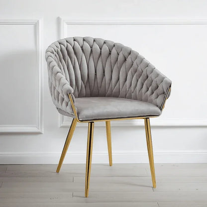 SERENITà Grey Modern Velvet Dining Chairs, Upholstered Living Room Chair with Woven Back and Golden Metal Legs, Mid-Century Accent Set of 2(Grey) - Mekamart Australia