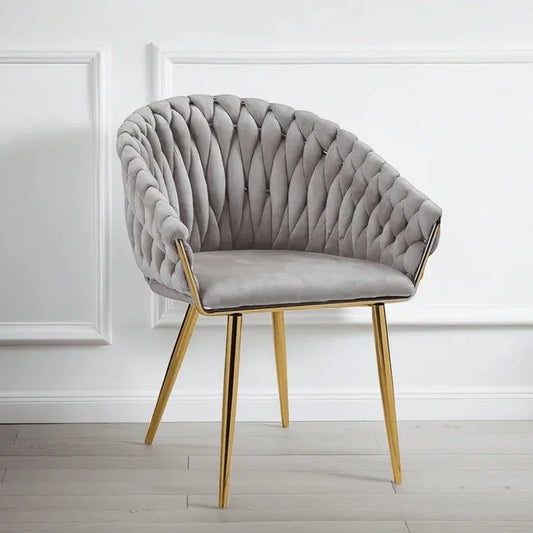 SERENITà Grey Modern Velvet Dining Chairs, Upholstered Living Room Chair with Woven Back and Golden Metal Legs, Mid-Century Accent Set of 2(Grey) - Mekamart Australia